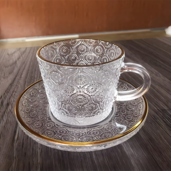 Glass Cups & Plate Set 6 Pcs